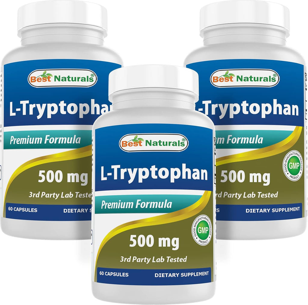 Best Naturals L-Tryptophan 500 mg 60 Capsules (60 Count (Pack of 3))