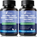 Digestive Enzymes Postbiotics Prebiotics Probiotics for Women & Men, 200 Billion CFU 36 Probiotic Strains + Psyllium Husk - Supports Gut, Digestive, Vegan, 60 Days