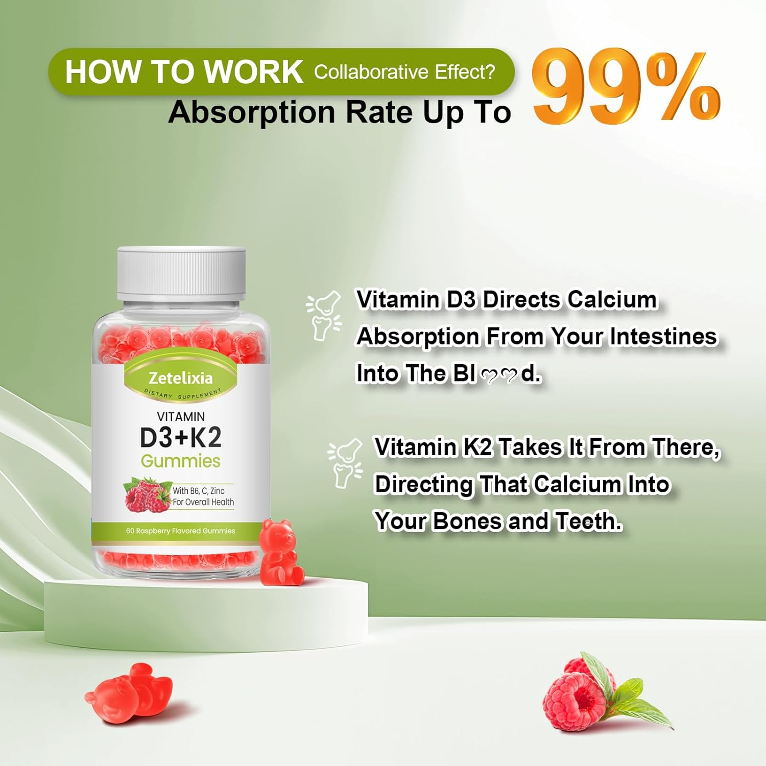 Vitamin D3 K2 Gummies for Adults, Vitamin D3 5000 IU & K2 (MK7) 120mcg, Sugar-Free D3 K2 Supplements with Vitamin B6, C & Zinc, Support Bone, Teeth, Muscle & Immunity, 120 Count