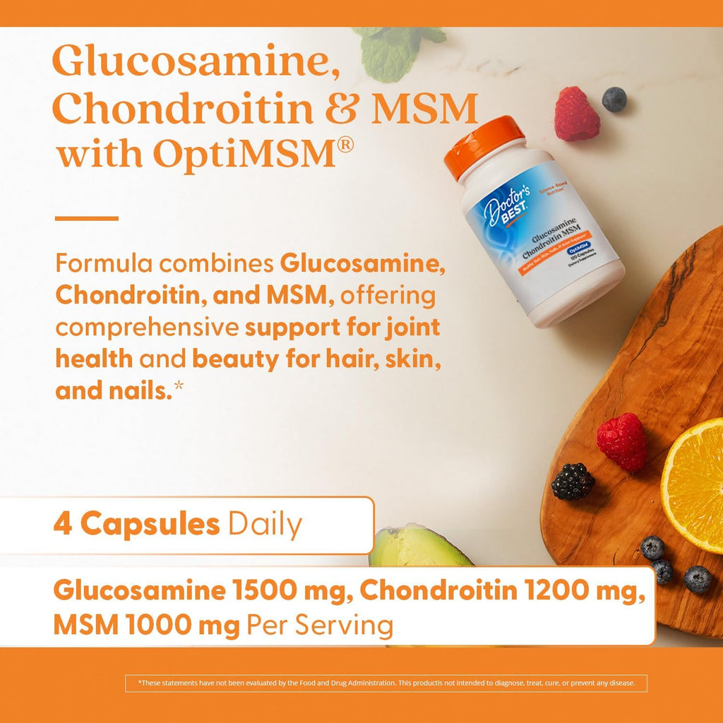 Doctor's Best Glucosamine Chondroitin Msm with OptiMSM Capsules, Supports Healthy Joint Structure, Function & Comfort, Non-GMO, Gluten Free, Soy Free, 120 Count (Pack of 1)