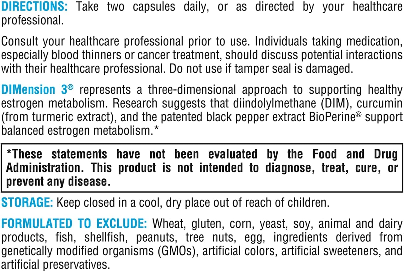 XYMOGEN Dimension 3 - Diindolylmethane DIM Supplement with Curcumin + BioPerine - Supports Healthy Estrogen Detox, Hormonal Balance for Women and Men - Menopause Relief + PMS Support (120 Capsules)