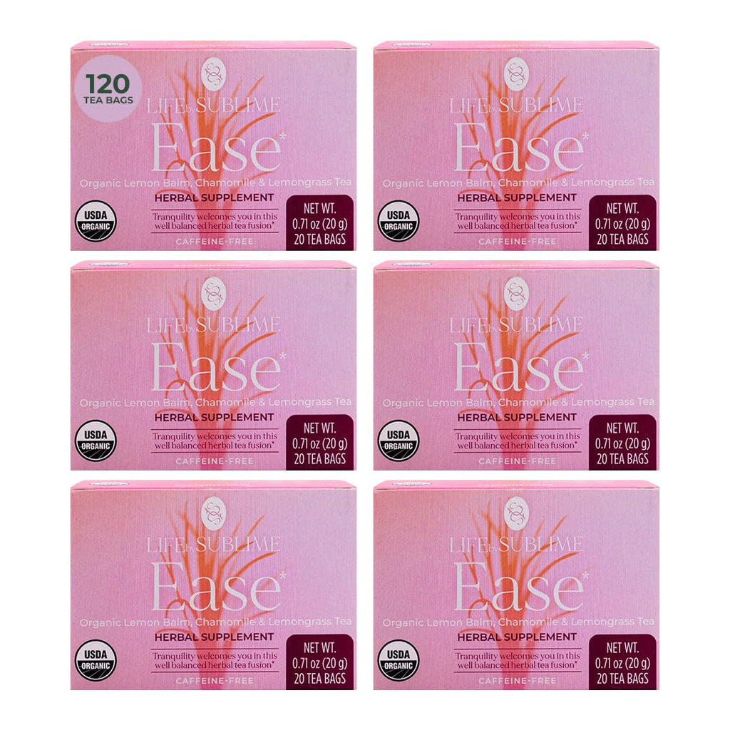 Life by Sublime - Organic Teas - Premium Brazilian Harvest, Naturally Caffeinated or Non-Caffeinated - Supports Digestion, Immune Health, Calmness, Relaxation - 20 Tea Bags (120 Tea Bags, Organic Lemon Balm Chamomile Tea)