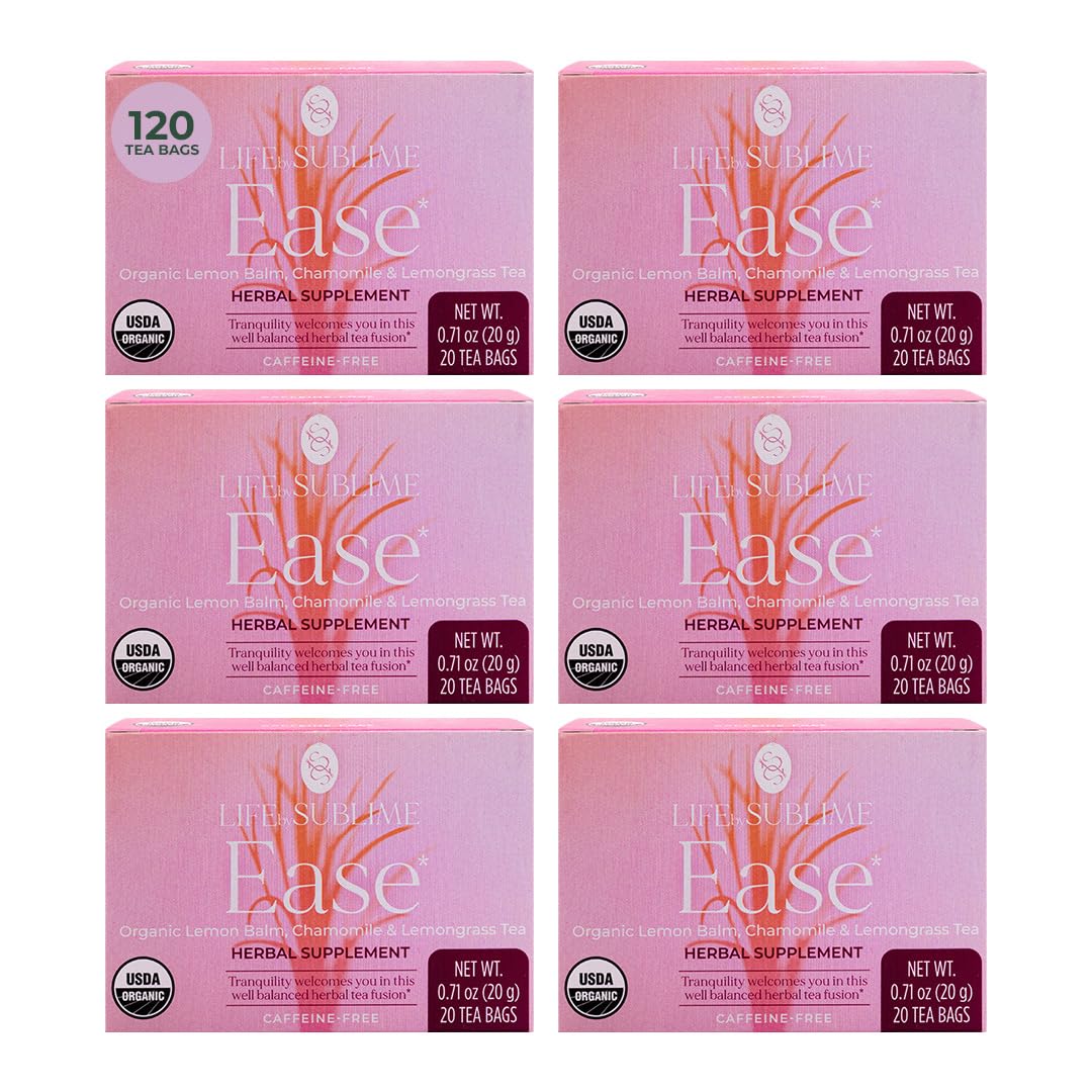 Life by Sublime - Organic Teas - Premium Brazilian Harvest, Naturally Caffeinated or Non-Caffeinated - Supports Digestion, Immune Health, Calmness, Relaxation - 20 Tea Bags (120 Tea Bags, Organic Lemon Balm Chamomile Tea)
