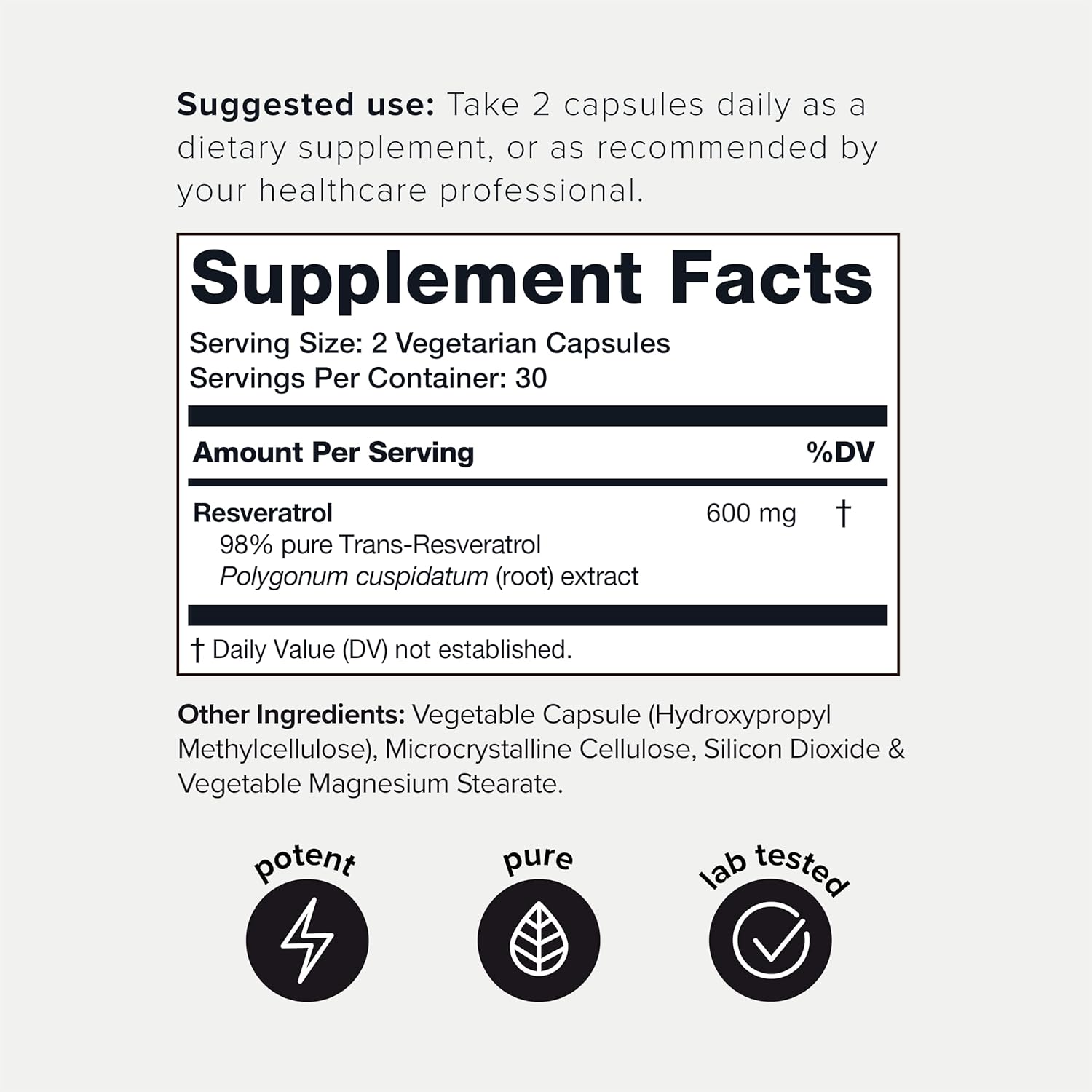 Toniiq Ultra High Purity Resveratrol Capsules - 98% Trans-Resveratrol - Highly Purified and Bioavailable - 60 Caps Reservatrol Supplement