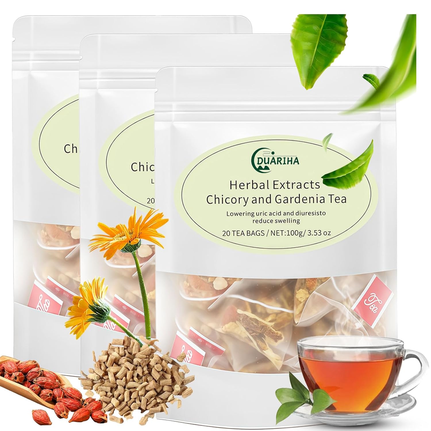 20 Bags Chicory & Gardenia Herbal Tea - Supports Blood Sugar, Digestion, Weight & Sleep, Natural Sugar-Free Blend, Vegan & Caffeine-Free (3)