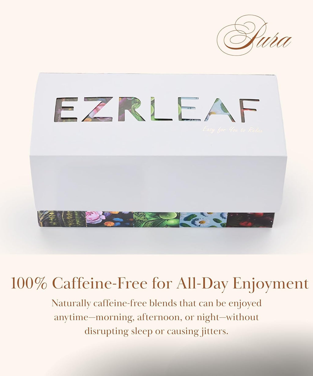 Decaf Herbal Tea Sampler – EZR Leaf 22ct Caffeine-Free Pyramid Bags, Assorted Fruit & Floral Blends with Lemon Verbena, Chamomile Mint, Dreamland, Roselle – Variety Tea Gift Set for Tea Lovers