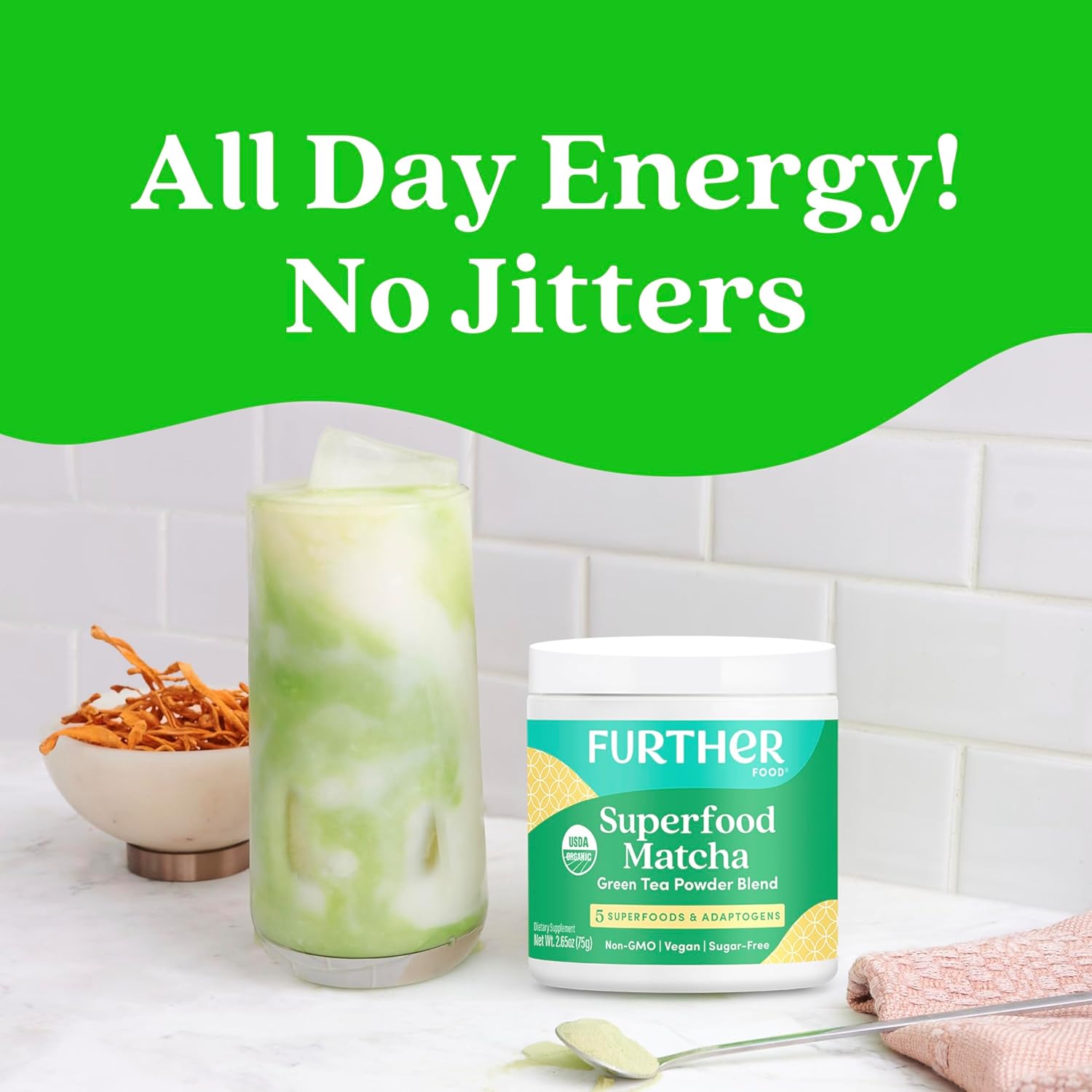 Further Food Premium Matcha Green Tea Powder USDA Organic Japanese Matcha Powder, Natural Energy + Focus + Boost Immune System, Antioxidant Plant-Based Detox Superfood (30 Servings)