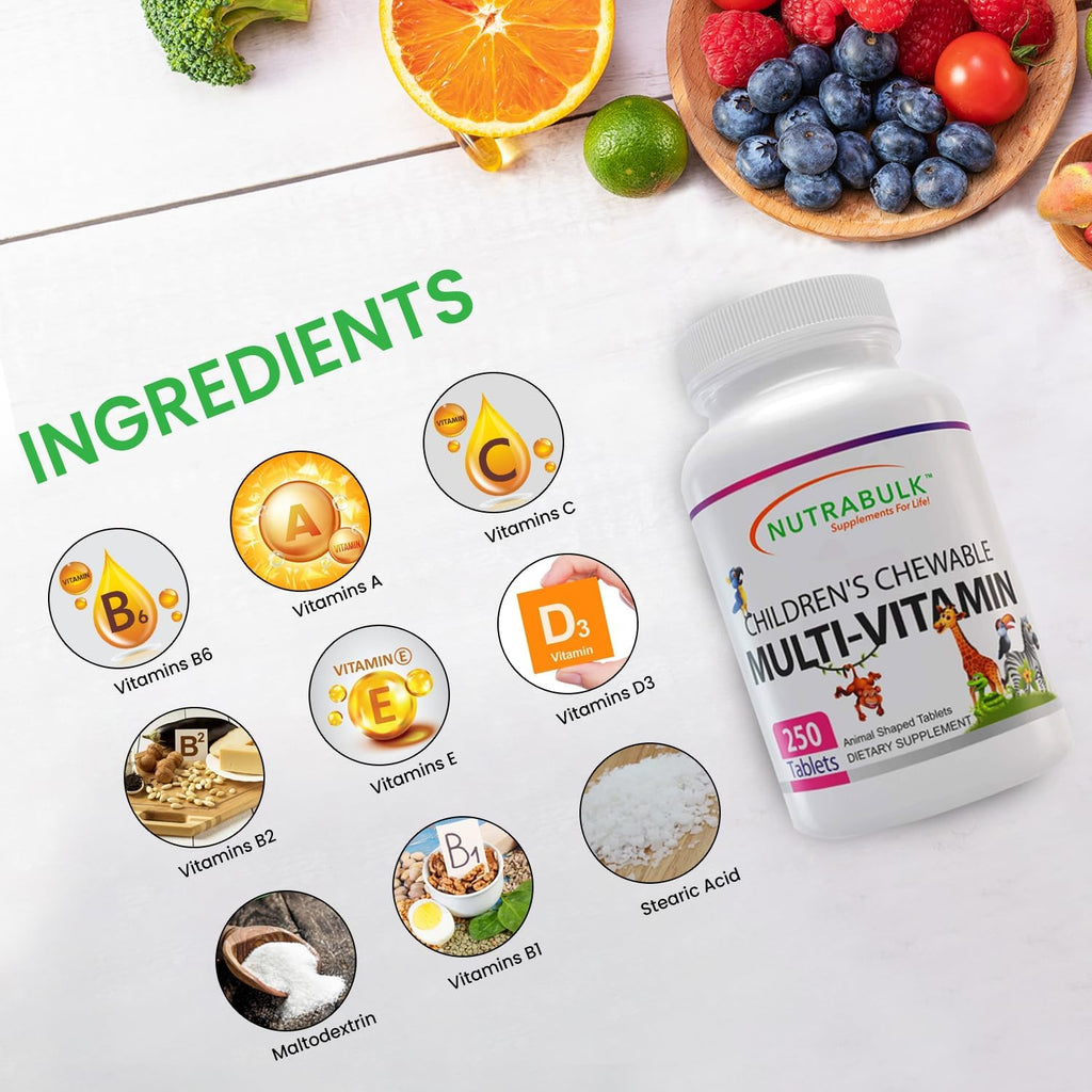 Children’s Chewable Multi-Vitamins - Promoting Kids' Overall Development - USA-Made, May Help to Support Immune, Bone, Brain & Overall Well Being- Vegan & Gluten Free - 250 Cherry Tablets