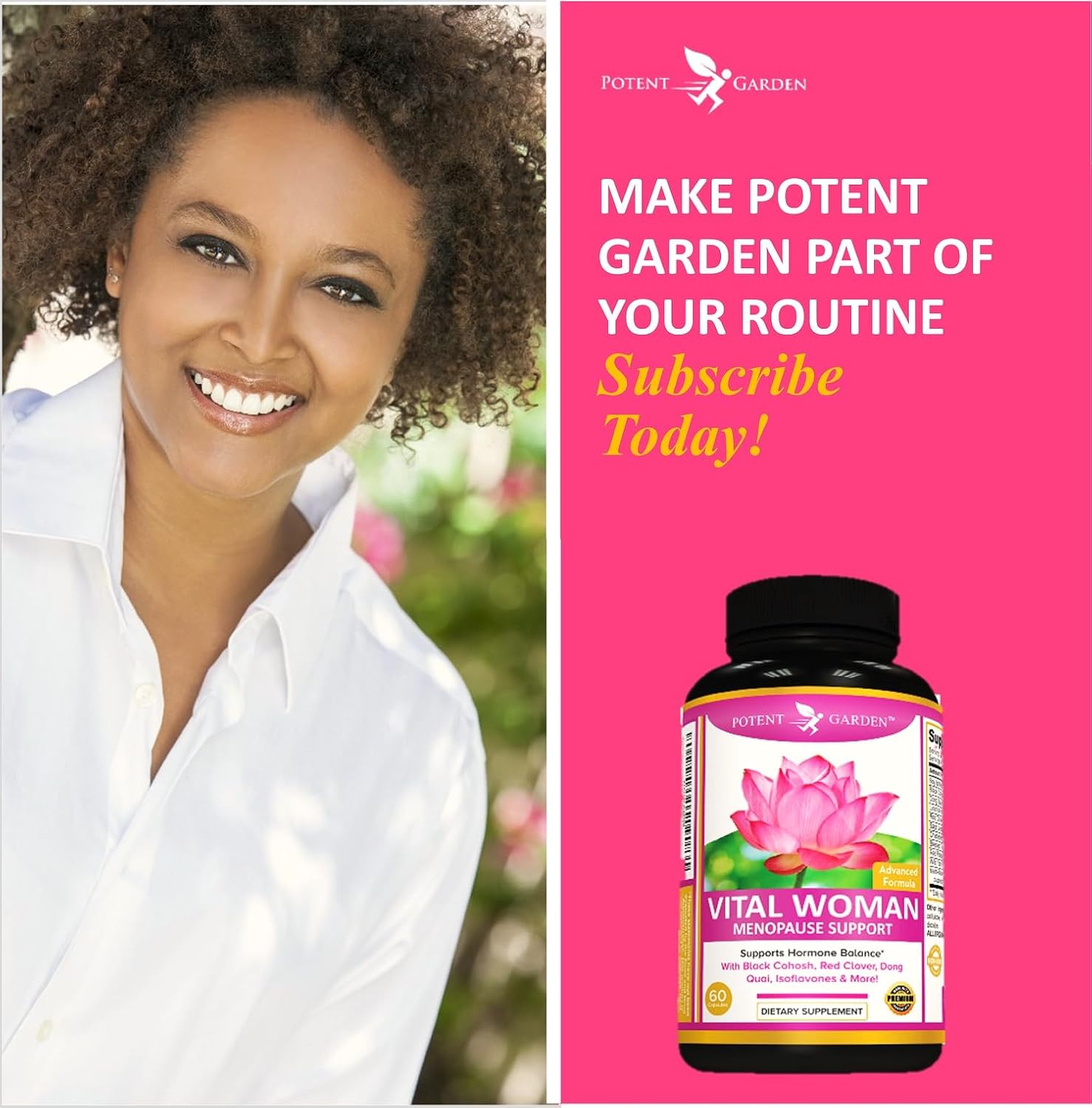 Potent Garden Menopause Relief Supplement with Black Cohosh, Soy Isoflavones, and Don Quai, Hot Flash Relief & Night Sweats Relief for Women, Non-GMO, 60 Capsules, 30 Servings