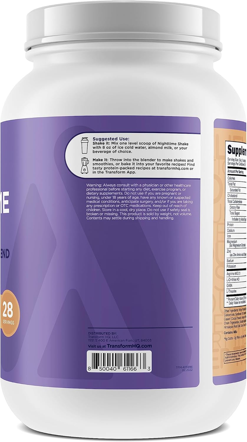 TransformHQ Nighttime Shake, Sleep + Protein Blend, 28 Servings, Chocolate Chip Cookie Flavor