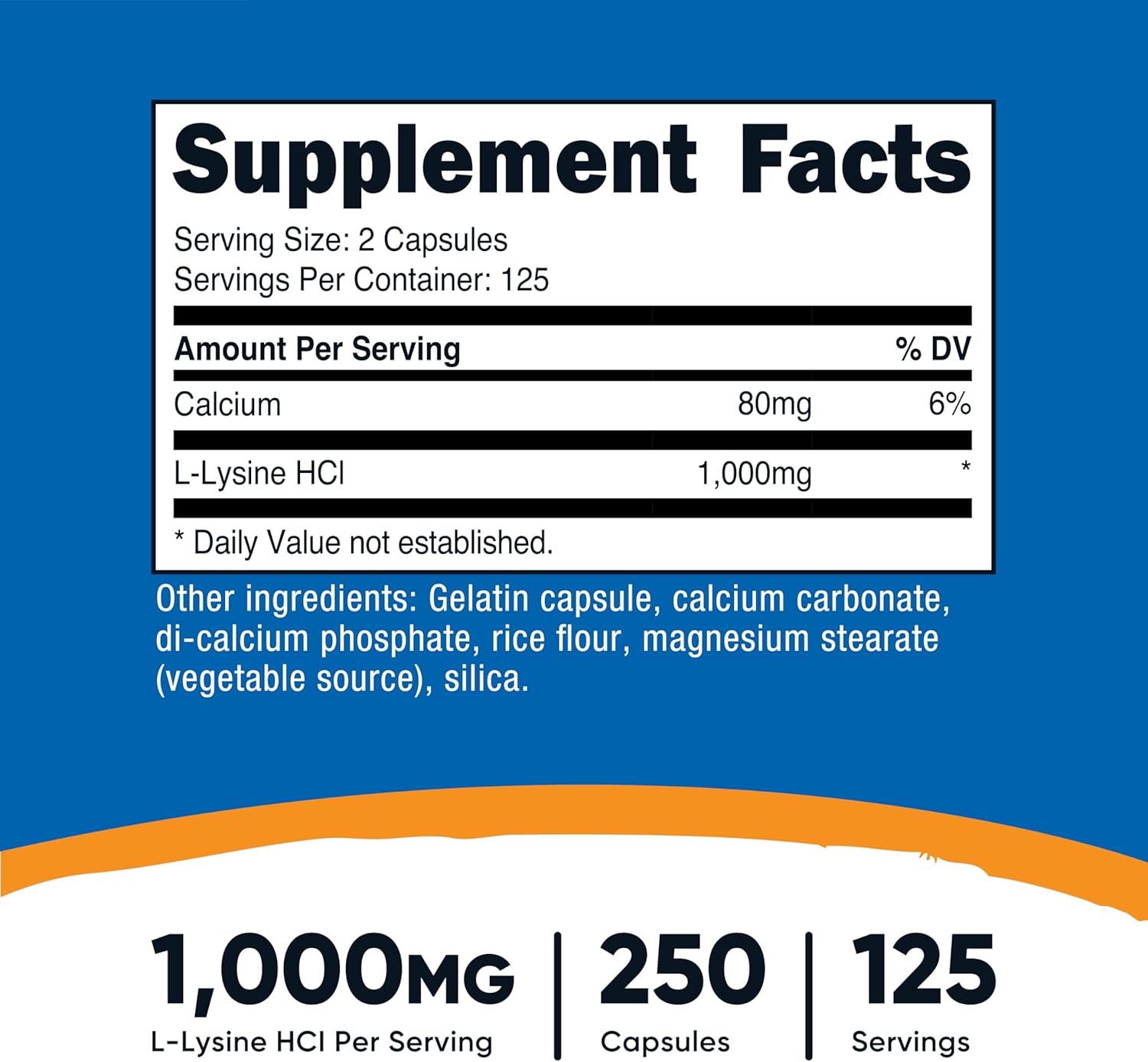 Nutricost L-Lysine 1000mg, 250 Capsules - 500mg Per Cap, Gluten Free, Non-GMO