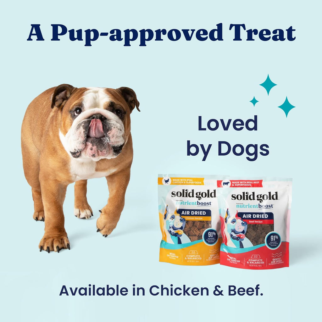 Solid Gold Air Dried Dog Food Toppers for Dry Food - Healthy Dog Treats w/Real Chicken & Superfoods - Serve as a Complete Meal, Topper or Treats - Supports Muscle Growth, Immunity & Digestion - 1lb