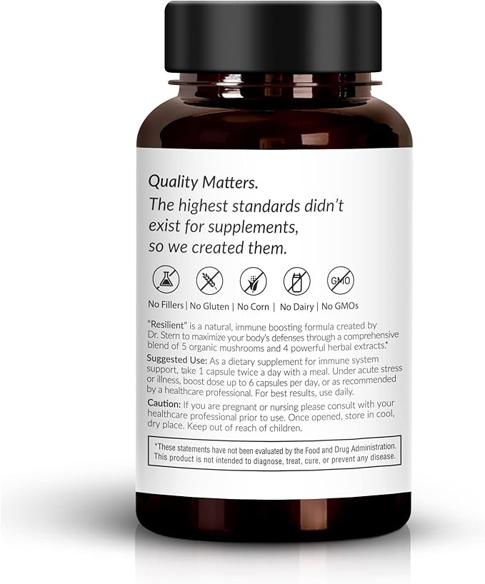 OMISSANDI-WELLNESS Resilient - Natural Immune System Support - Dr. Ian Stern Formulated - to boost your defenses - W/Organic Mushroom Blend, Echinacea, Astragalus & More - Vegan - Made in USA- 60 Caps
