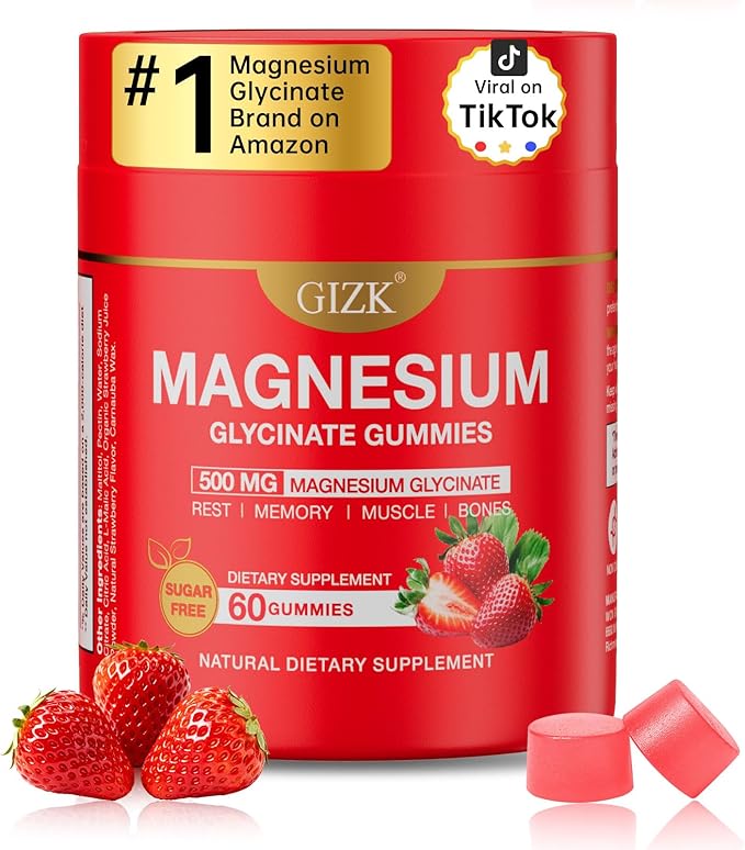 Magnesium Glycinate Gummies 500mg – Sugar Free Magnesium Gummies with L-Theanine - Sleep, Calm, Stress Relief for Adults & Kids 4+, Vegan, No Melatonin (Strawberry Flavor, 60 Count)