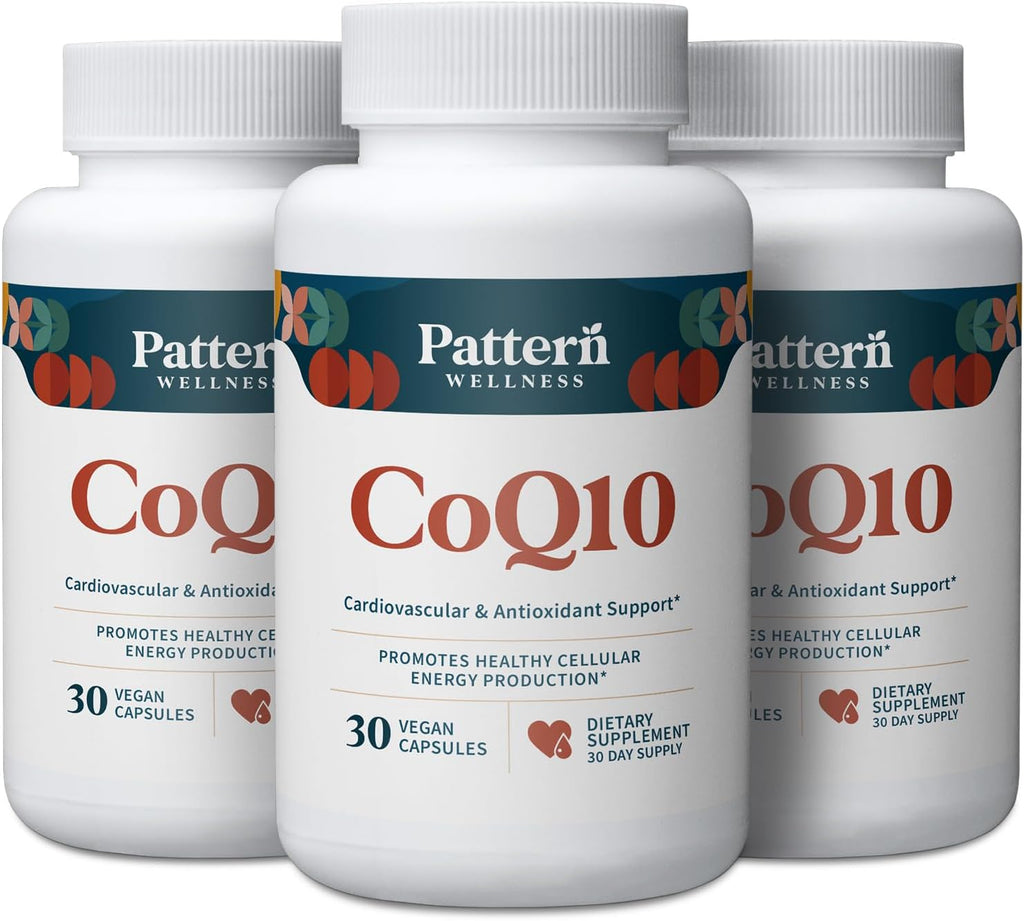 Pattern Wellness CoQ10-200mg Ubiquinone with Bioperine Black Pepper Extract - Cardiovascular & Cellular Energy Production Support - Non-GMO - 90 Vegan Capsules
