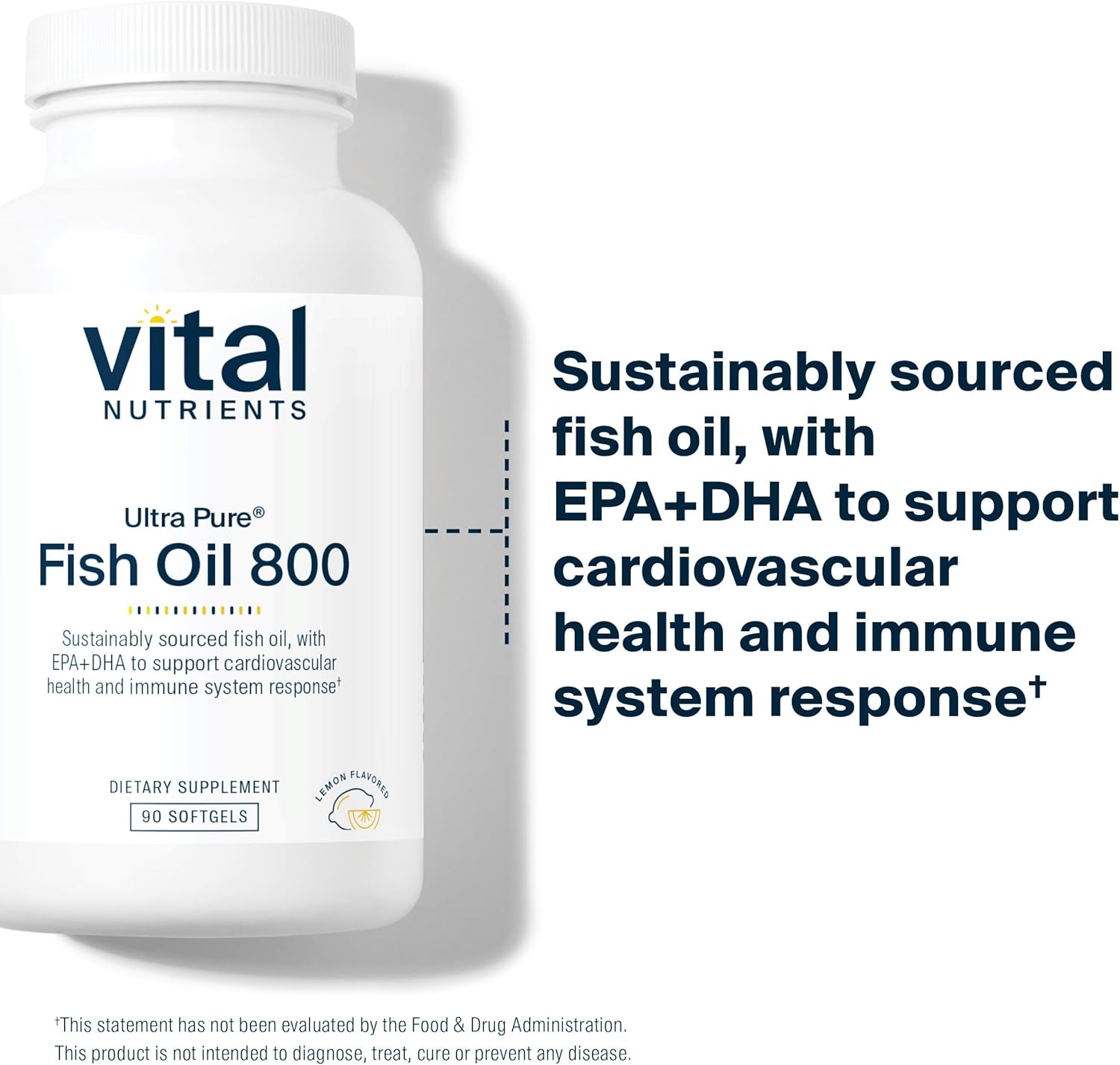 Vital Nutrients Ultra Pure® Fish Oil 800 | Supports Heart, Brain, & Immune Health* | Sustainably Sourced High EPA & DHA Omega-3 Fatty Acid | Lemon Flavor | Gluten, Dairy, Soy Free | 90 Softgels