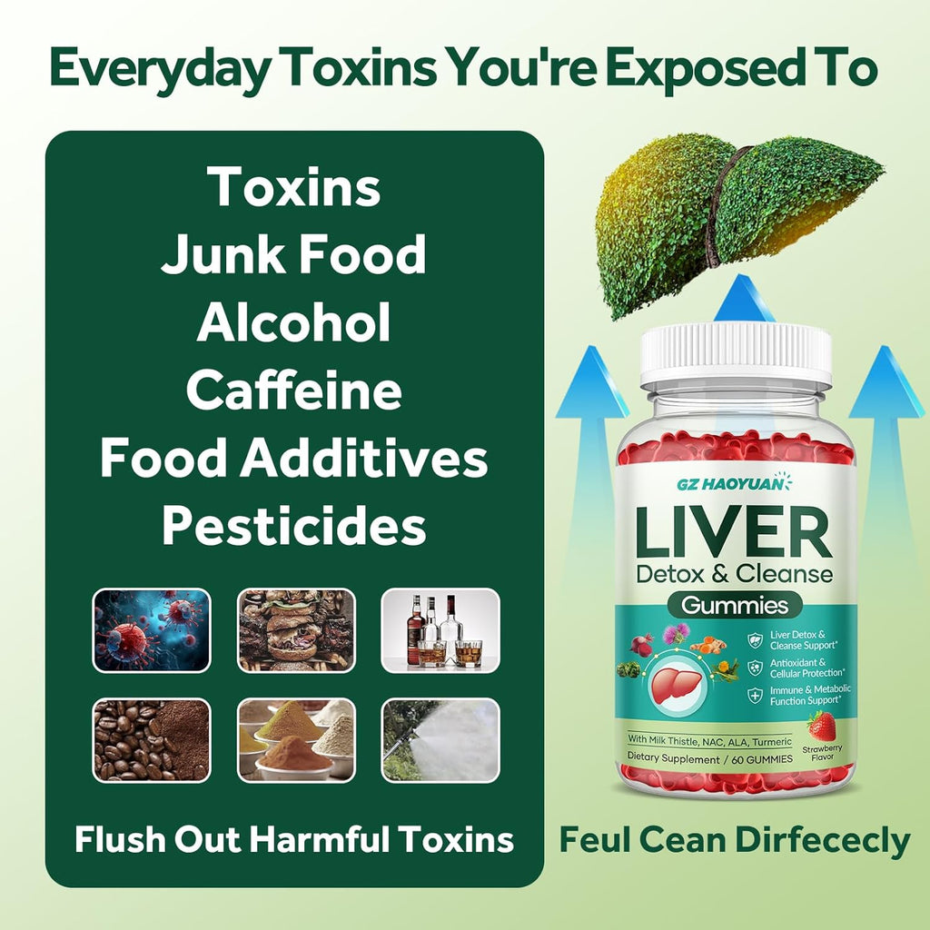 Liver Cleanse Detox & Repair Gummies, Milk Thistle Supplement with NAC, Alpha Lipoic Acid, Dandelion Root, Artichoke Leaf for Liver Detox Support, Antioxidant, Immune Support, Strawberry Flavor 60ct
