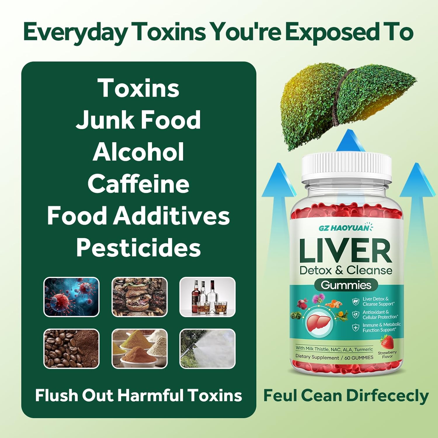 Liver Cleanse Detox & Repair Gummies, Milk Thistle Supplement with NAC, Alpha Lipoic Acid, Dandelion Root, Artichoke Leaf for Liver Detox Support, Antioxidant, Immune Support, Strawberry Flavor 60ct