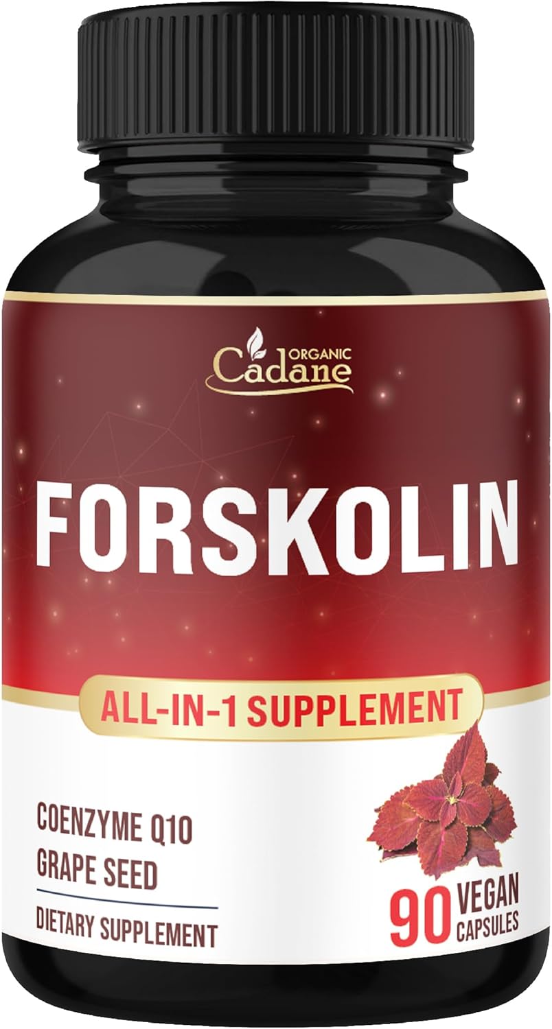 Organic Cadane Forskolin Supplement with Coenzyme Q10 & Grape Seed Extract | Supports Body Management & Energy | Vegan, Non-GMO – 90 Capsules – 45-Day Supply