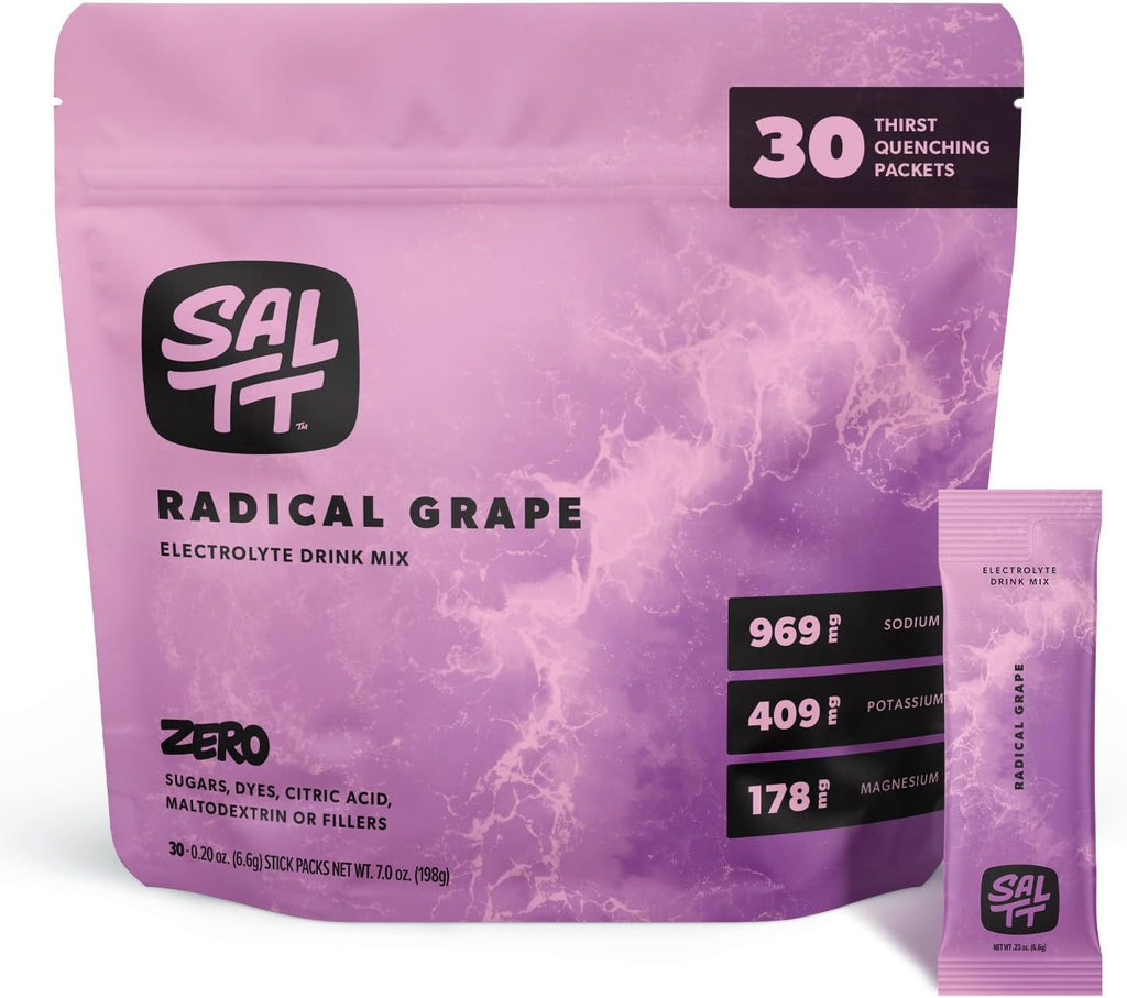 SALTT Electrolytes Powder Flavored Drink Mix - Radical Grape - 30 Hydration Packets - Magnesium, Potassium, Sodium, Trace Minerals - Zero Sugar & Gluten Free - Travel Essentials