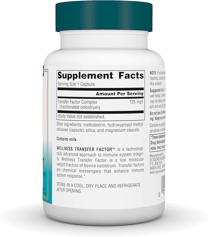 Source Naturals Wellness Transfer Factor, Supports Immune System Response* 125 mg - 60 Vegetarian Capsules