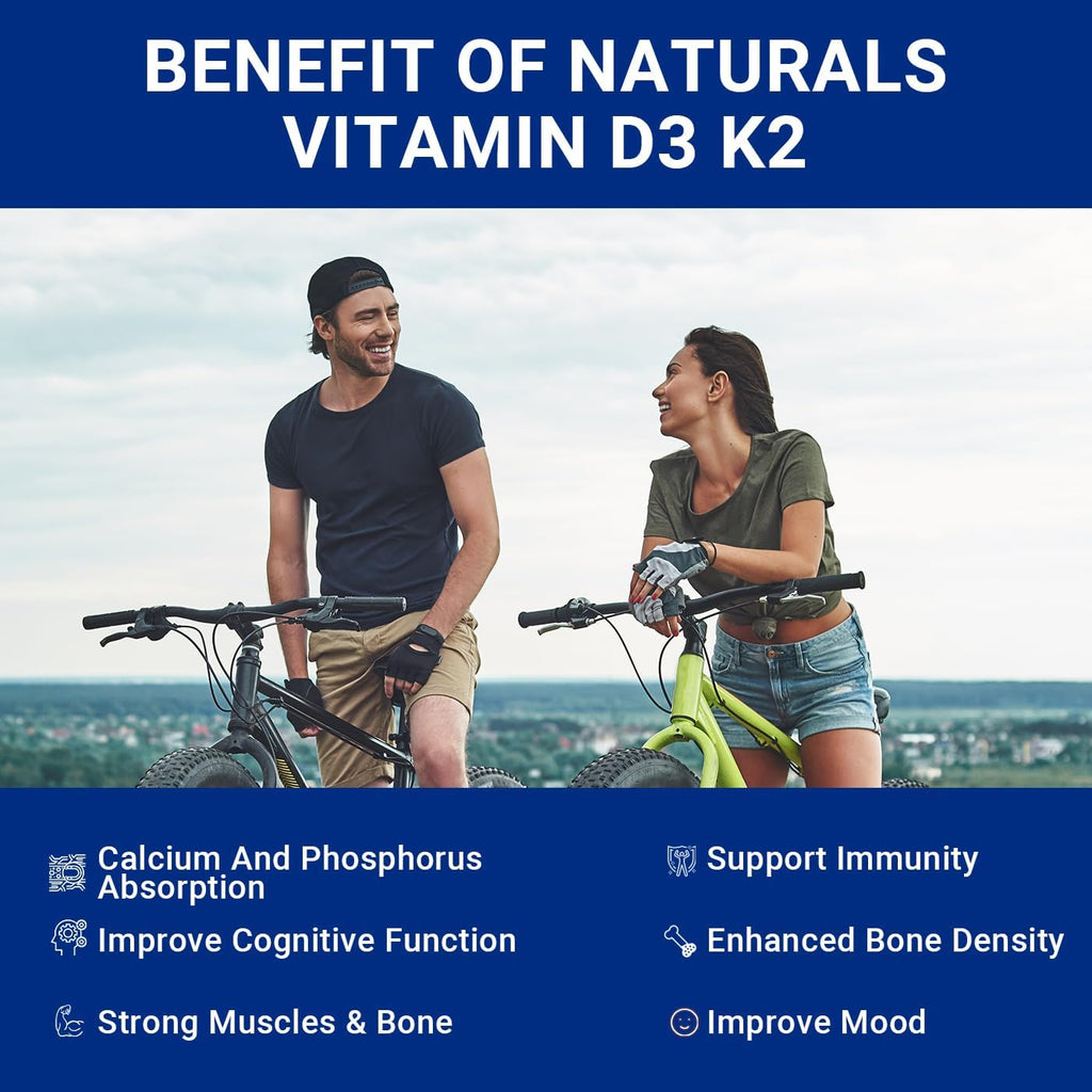 Sugar-Free Vitamin D3 K2 Gummies, Vitamin D3 10000iu & Vitamin K2(MK7) 200mcg with Calcium, Magnesium, Vitamin B12 for Bone Muscle Teeth Immune, Vegan