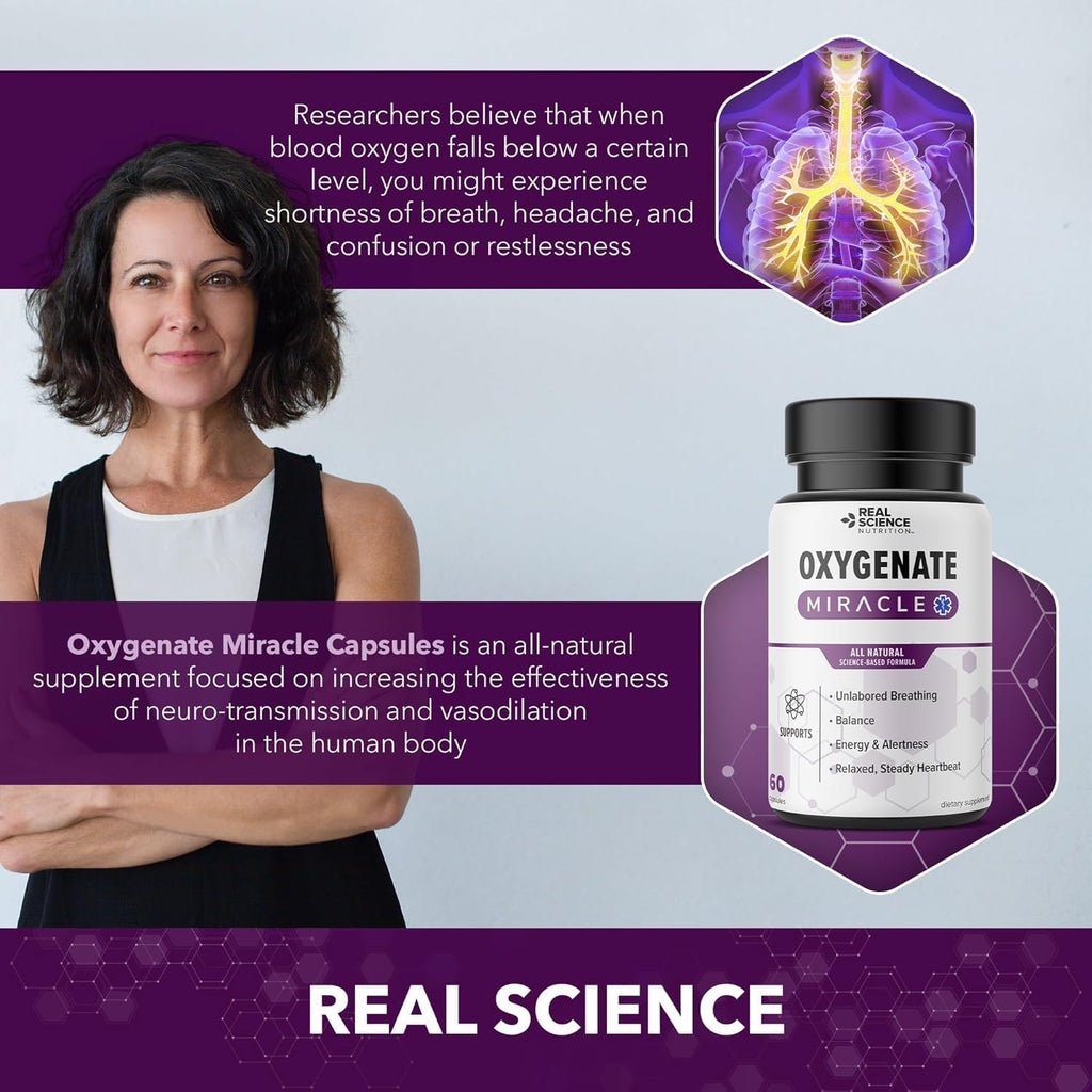 Real Science Oxygenate Miracle (Pack of 3) – Lung Support Supplement to Help Relieve Wheezing, Shortness of Breath, Rapid Heart Rate & Fatigue – for Clear Lungs & Breath Support, 60 Caps Each