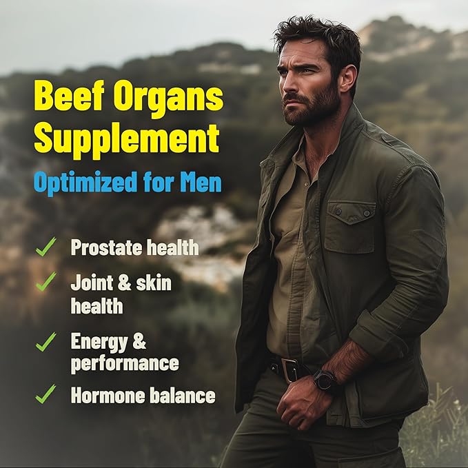 Grass Fed Beef Organ Supplement for Men - Male Optimization Pills - 6 Vital Beef Organs to Drive Prostate Health & Peak Performance, Made in USA, 90 Capsules (2 Pack)