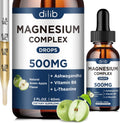 Triple Magnesium Complex Supplement-Magnesium Glycinate, Citrate, Malate Liquid Drops 500mg with Ashwagandha, L-Theanine, B6 for Calm, Stress Relief, Sleep, Muscle Support-Green Apple Flavor
