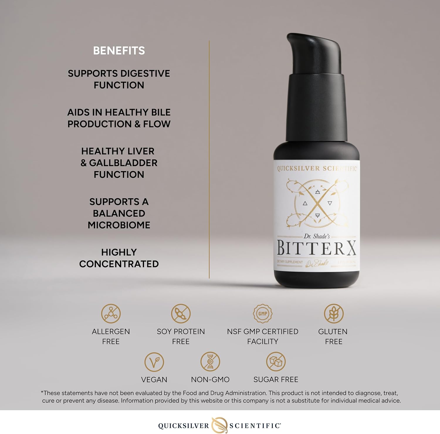 Quicksilver Scientific Dr. Shade's BitterX - Highly Concentrated Bitters for Digestion - Fast Acting Digestive Support & Liver Supplement with Dandelion Root, Gentian Root, Solidago & Myrrh (50ml)
