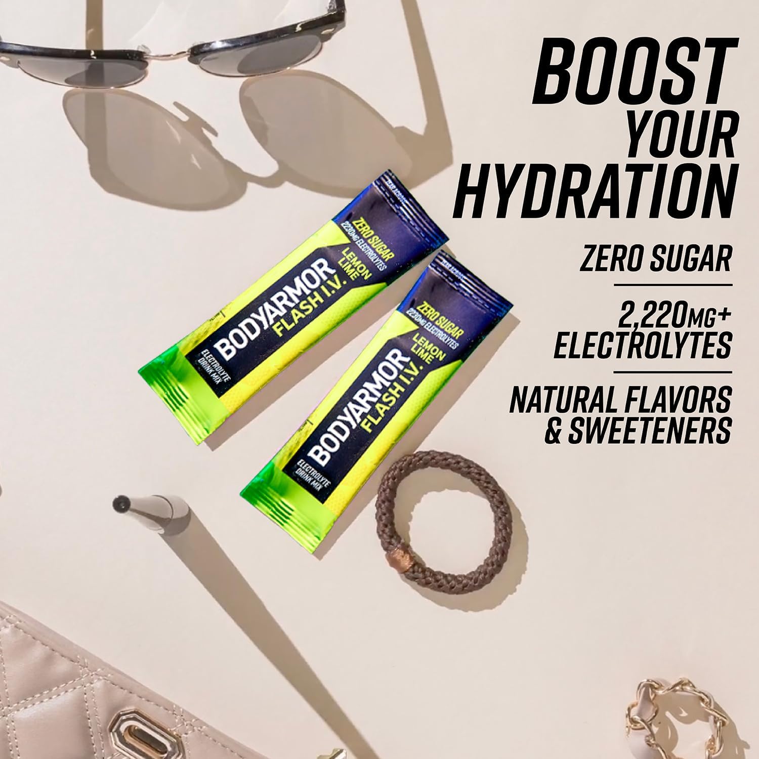 BODYARMOR Flash IV Electrolyte Packets, Lemon Lime - Zero Sugar Drink Mix, Single Serve Packs, Coconut Water Powder (6 Count) (Pack of 2)