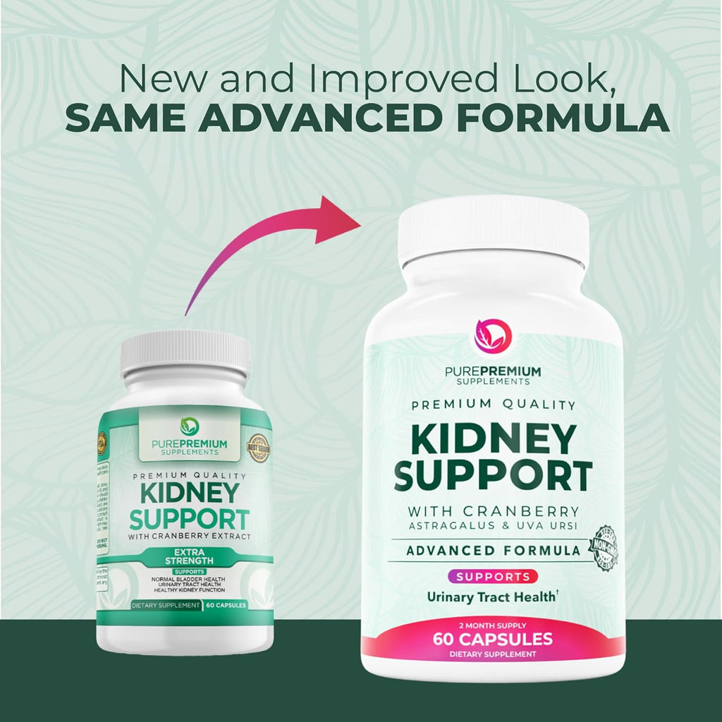 PurePremium Supplements - Kidney Support with Cranberry Extract & Astragalus - Kidney Health Supplement for Urinary Tract, Bladder, Cleanse, Detox & Repair - 60 Cranberry Pills Women and Men