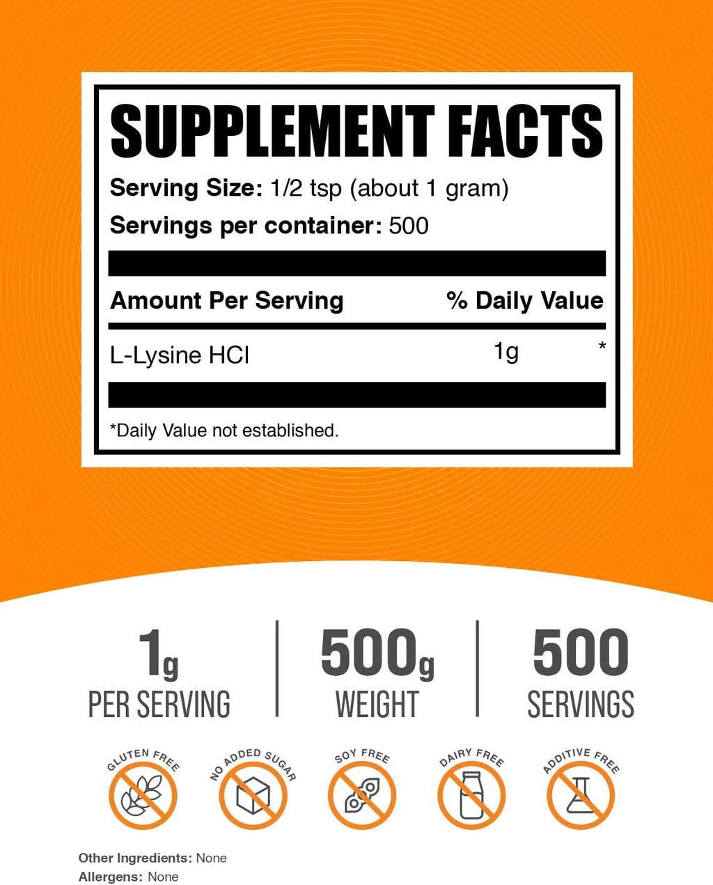 BulkSupplements.com L-Lysine Powder - Lysine Supplement, Essential Amino Acid, for Immune Support - Gluten Free, 1g per Serving, 500g (1.1 lbs) (Pack of 1)