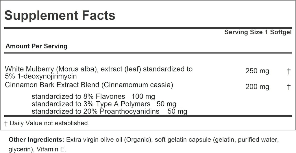 ANDREW LESSMAN White Mulberry Leaf with Cinnamon 360 Softgels - Standardized White Mulberry Leaf with Cinnamon Bark Extract.