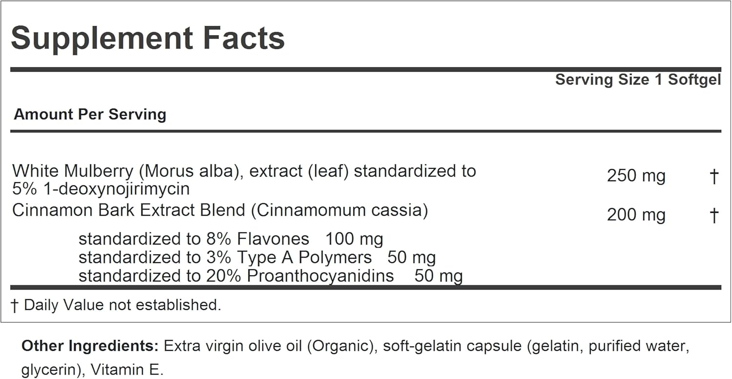 ANDREW LESSMAN White Mulberry Leaf with Cinnamon 360 Softgels - Standardized White Mulberry Leaf with Cinnamon Bark Extract.