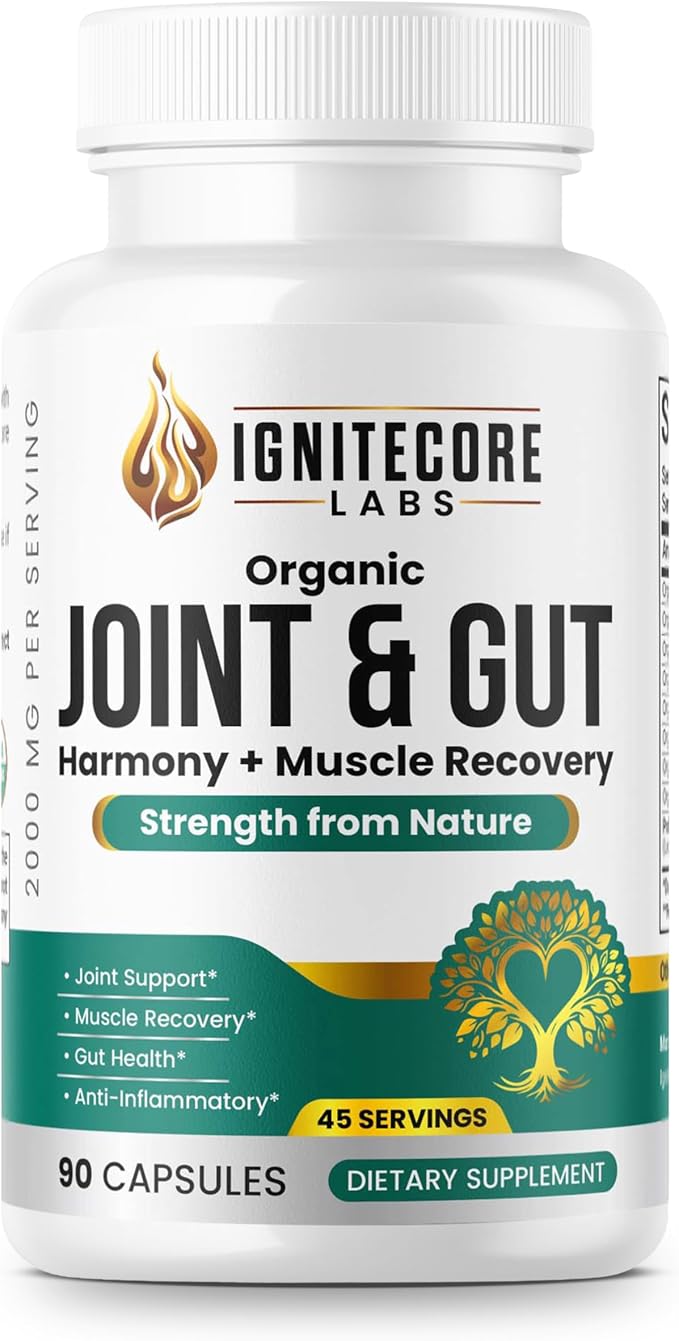 Organic Joint & Gut Harmony – Turmeric, Ginger, Collagen, Magnesium & Probiotics Blend – Plant-Based Daily Supplement – 90 Vegetable Capsules Made for General Well-Being and Everyday Support