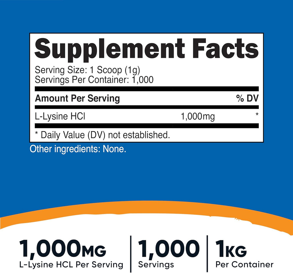 Nutricost L-Lysine Powder 1KG (2.2lbs) - Pure L-Lysine, Non-GMO, Gluten Free