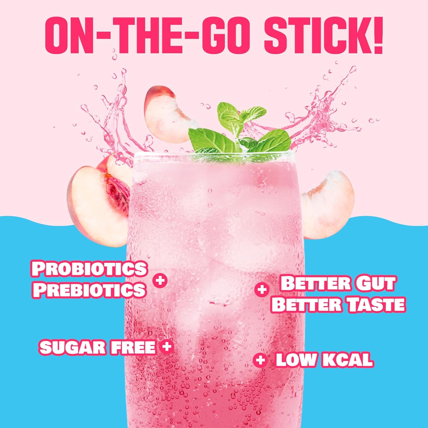 TEAZEN Peach Kombucha Tea, Hydration Drink Mix, Sugar Free, Live Probiotics & Prebiotics, 10 Sticks, 1.76oz