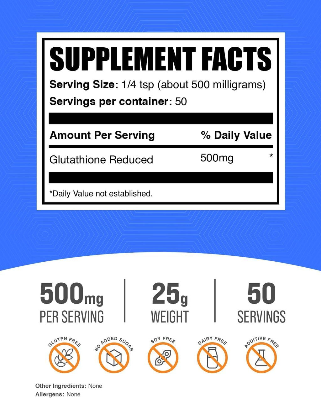 BulkSupplements.com Glutathione Reduced Powder - Glutathione Supplement, Reduced Glutathione Powder - Glutathione 500mg, Gluten Free, 500mg per Serving, 25g (0.88 oz) (Pack of 1)