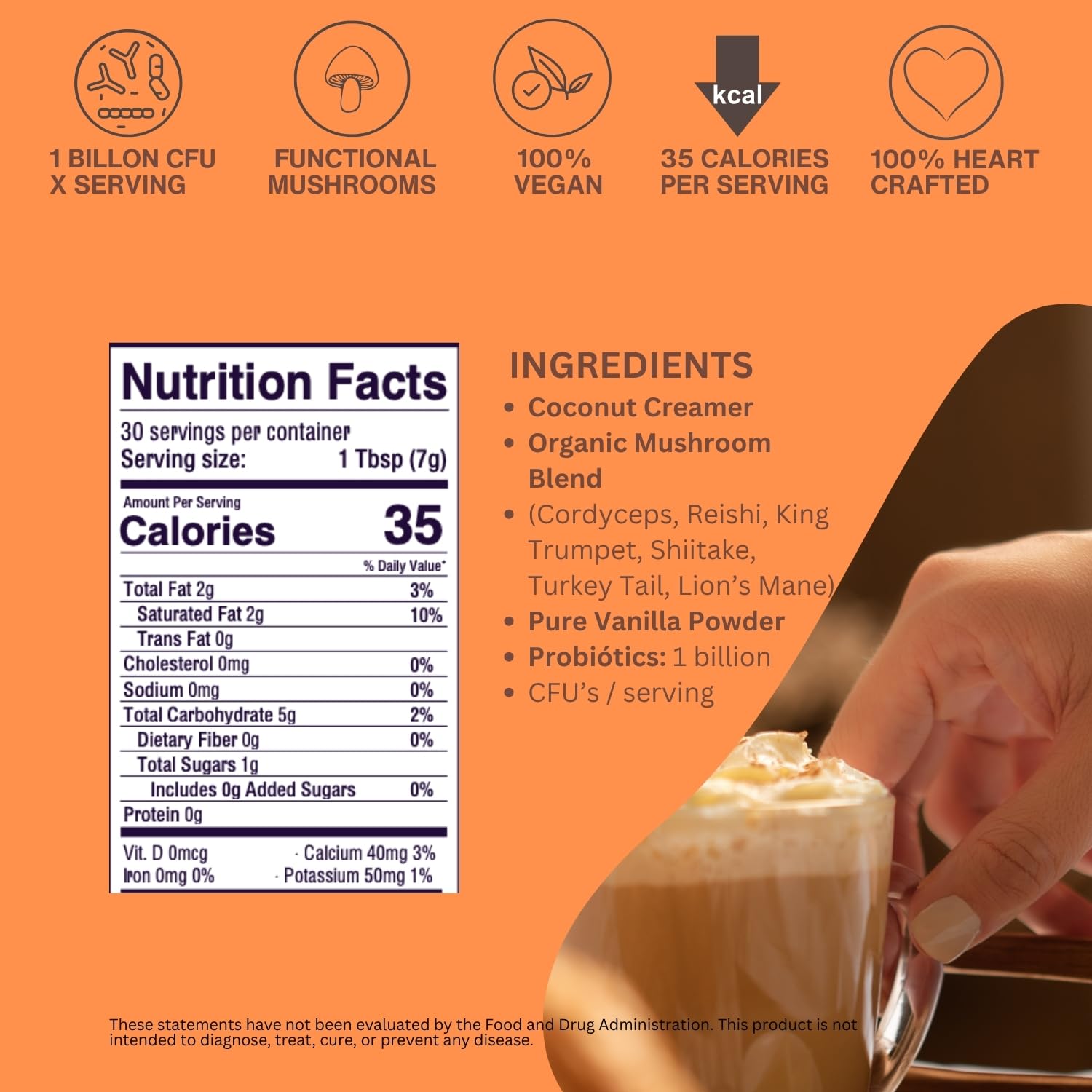 SAYUU Functional Probiotic Creamer With Mushrooms – Enriched With Powerful Adaptogenic Mushrooms Like Lion's Mane, Reishi, And Cordyceps For Energy, Focus, And Stress Relief (30 Servings)