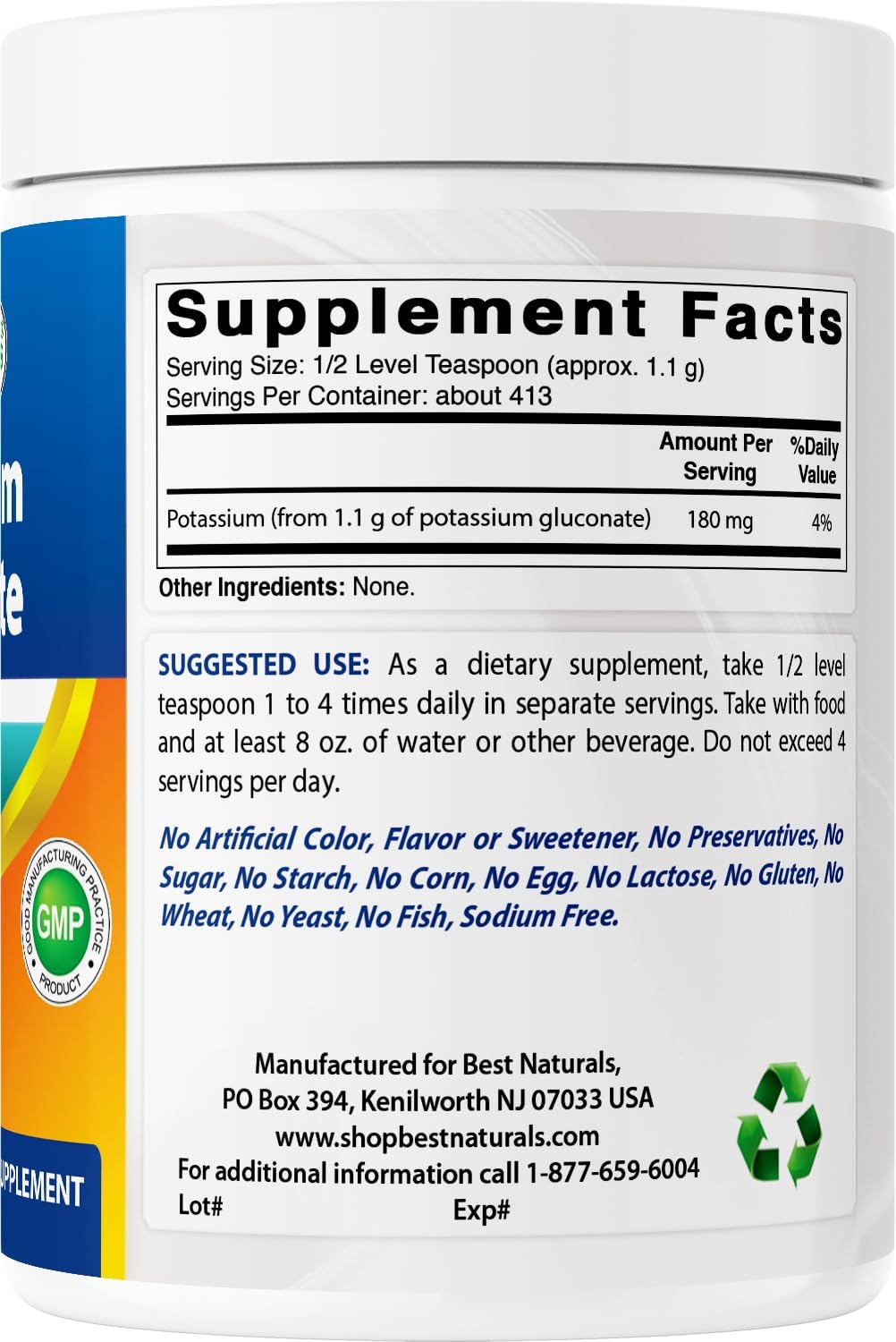Best Naturals Potassium Gluconate 1lb Powder (1 LB (Pack of 1))