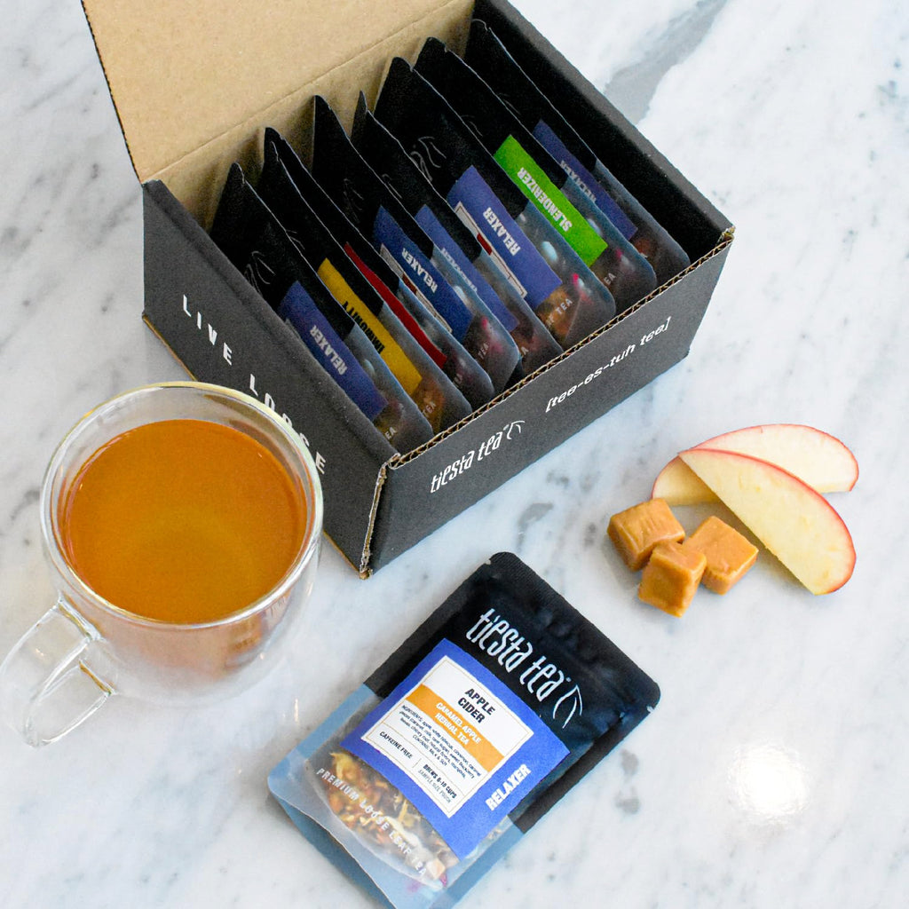 Tiesta Tea Fall Medley Dry Flight Set – Assorted Herbal, Black, Chai, and Fruit Tea Blends for Hot or Iced Brewing, Caffeine Free Loose Leaf Sampler Set with 9 Resealable Pouches