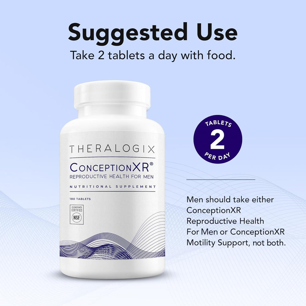 Theralogix ConceptionXR Reproductive Health For Men, Men's Preconception Vitamins for Fertility Support, Male Fertility Supplements for Sperm Health, NSF Certified - 180 Tabs (90-Day Supply), Unflavor