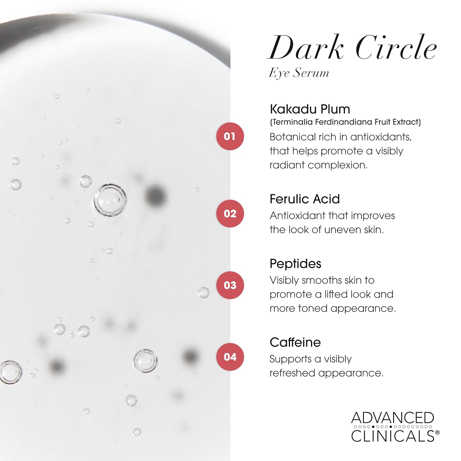 Advanced Clinicals Dark Circle Caffeine Under Eye Serum For Face With Hyaluronic Acid Moisturizer + Peptides | Brightening Vitamin C Serum Helps Improve Look Of Puffy Eye & Fine Lines, 1.75 Fl Oz