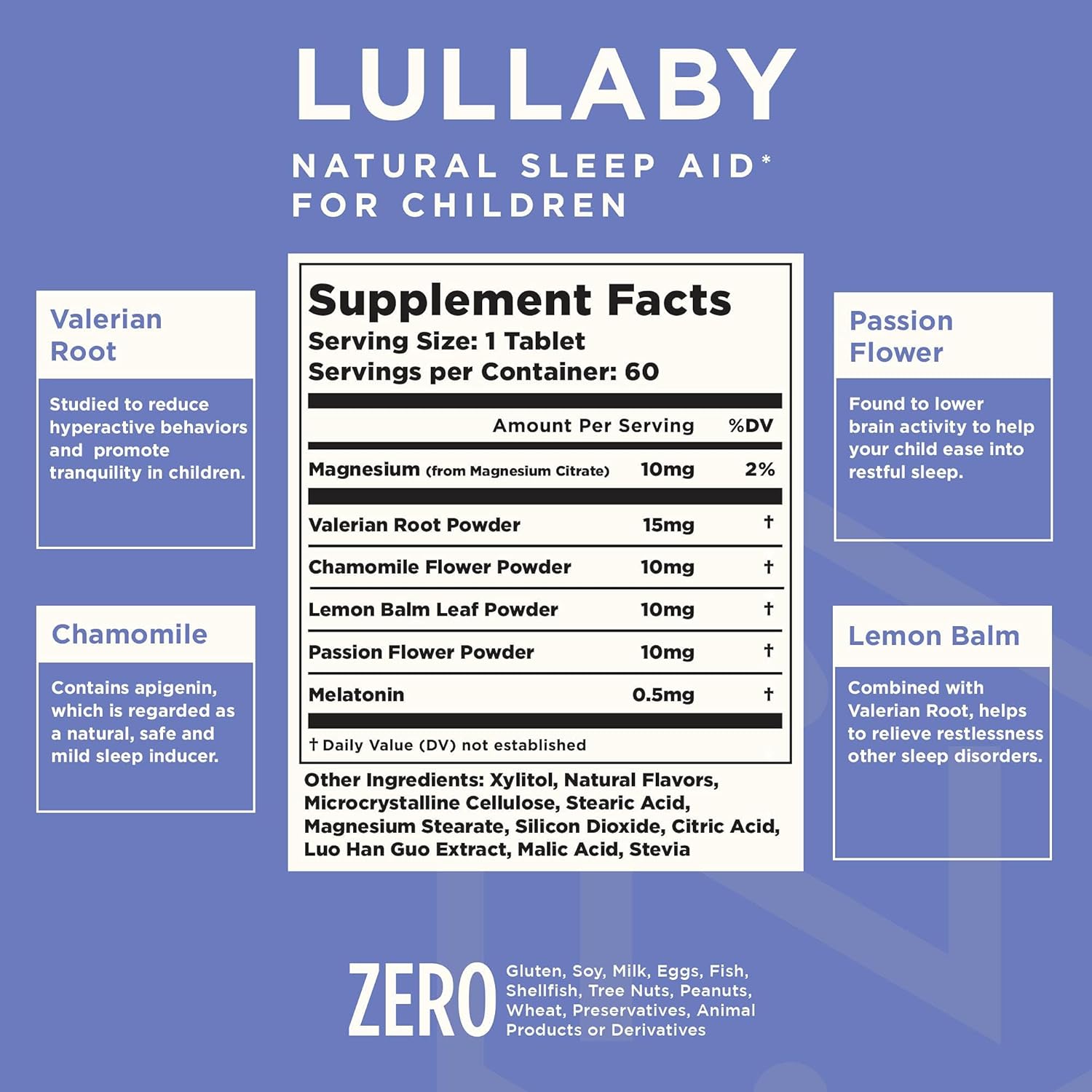 Lullaby | Gentle Kids Natural Sleep Aid | Pediatrician Recommended | Delicious Low Dose Melatonin & Non-Habit Forming Mixed Berry Chewable Tablets | with Chamomile, Magnesium for Kids 3+