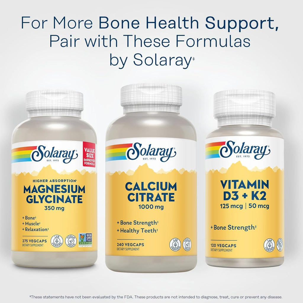 Solaray Calcium Citrate 1000mg - Chelated Calcium Supplement - Supports Bone Strength and Healthy Teeth - Easy to Digest - 60-Day Guarantee, Vegan - 60 Servings, 240 VegCaps