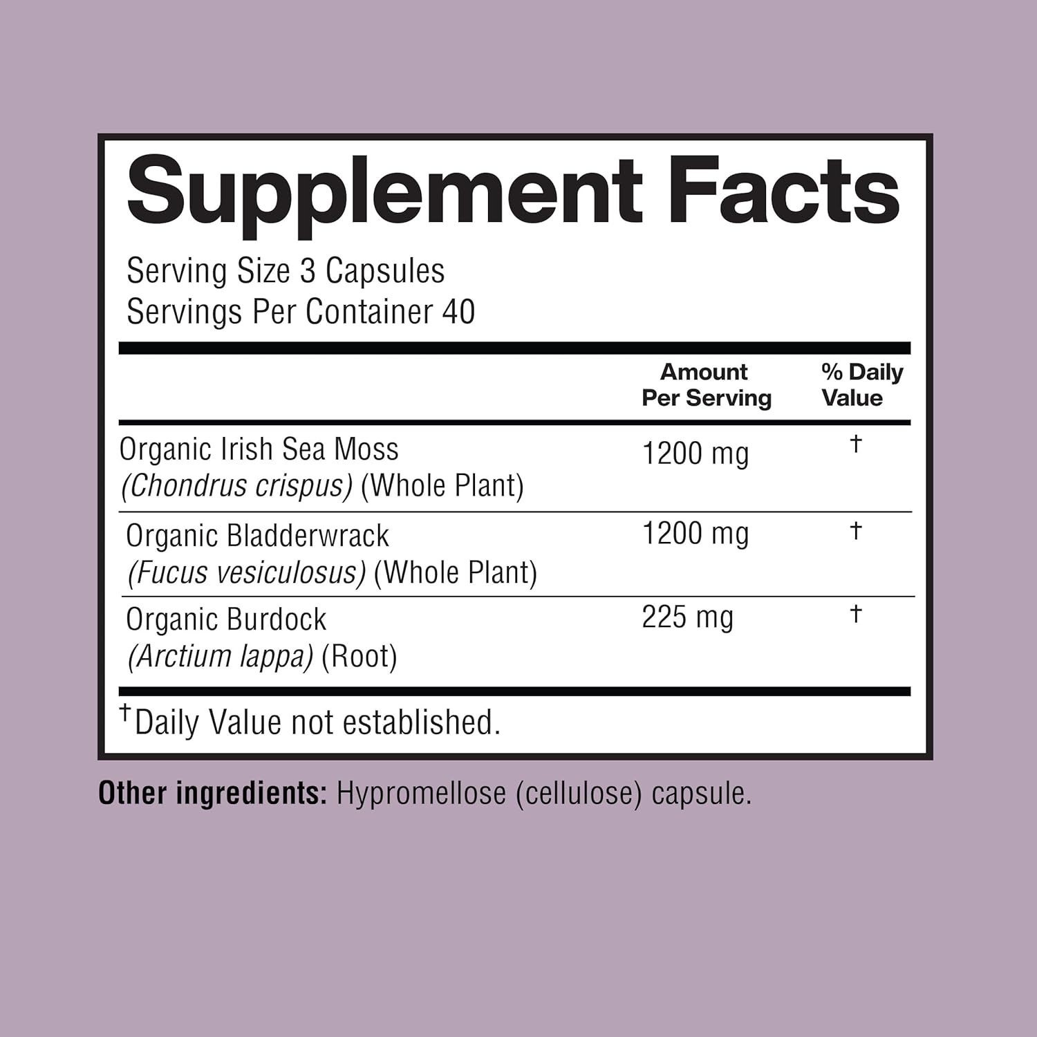 Irish Seamoss Capsules 2625mg per Serving - Made with Organic Seamoss, Bladderwrack & Burdock Root for Digestive & Immune Support