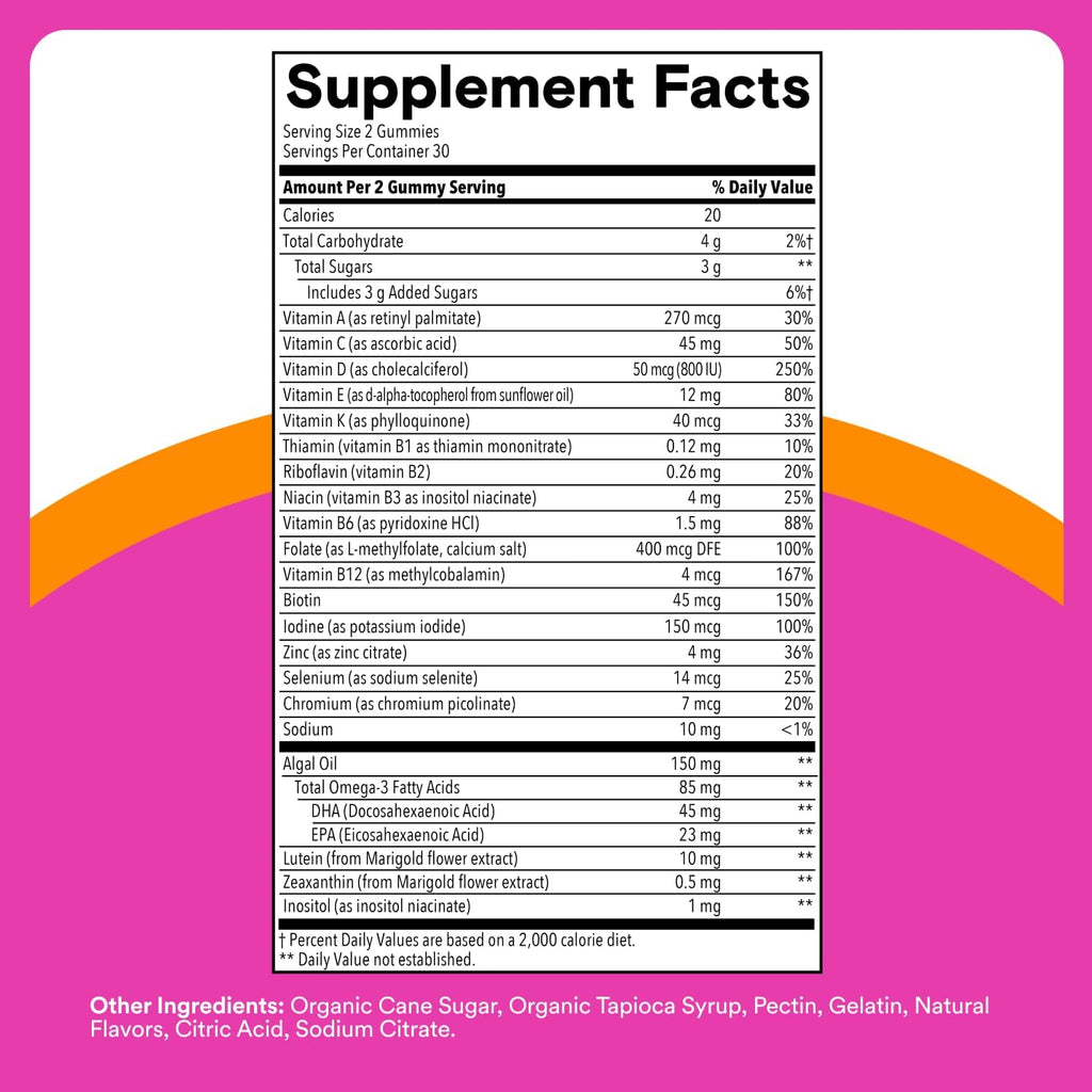 SmartyPants Teen Girl Multivitamin Gummies - Improved Formula: Omega 3 (DHA/EPA), Vitamin C, D3, B12, Vitamin A, K & Zinc, Biotin to Support Hair, Skin & Nails, Gluten Free, 60 Count (30 Day Supply)