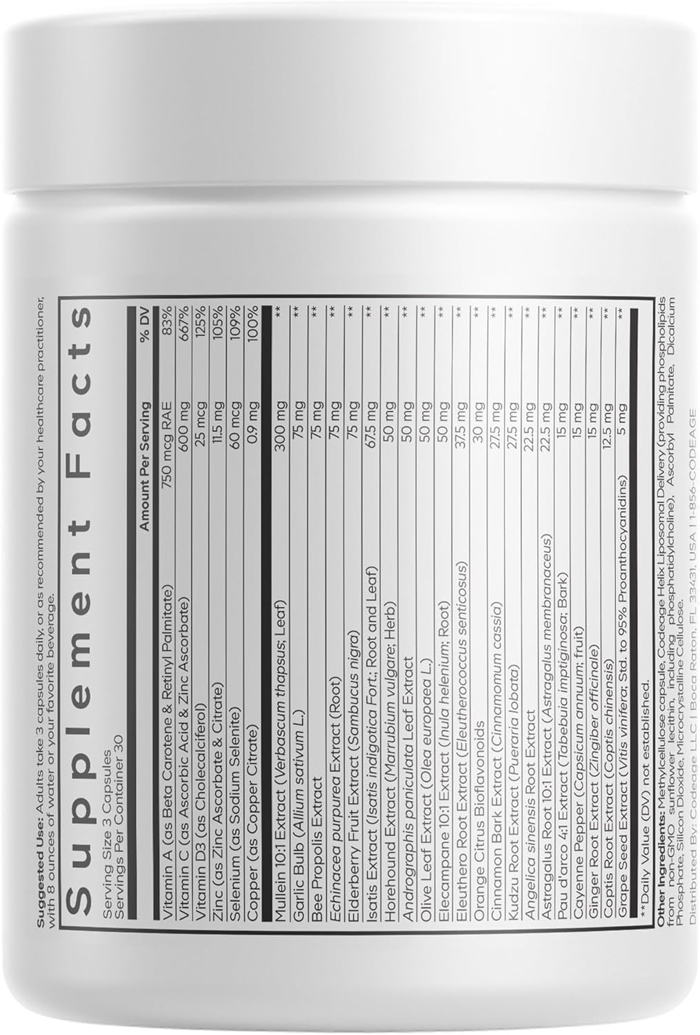 Codeage Liposomal Mullein Ultra Supplement - Mullein 10:1 Extract, Elderberry, Bee Propolis, Echinacea, Ginger Root, Andrographis, Kudzu, Vitamins, Elecampane, Eleuthero, Isatis, Non-GMO - 90 Capsules