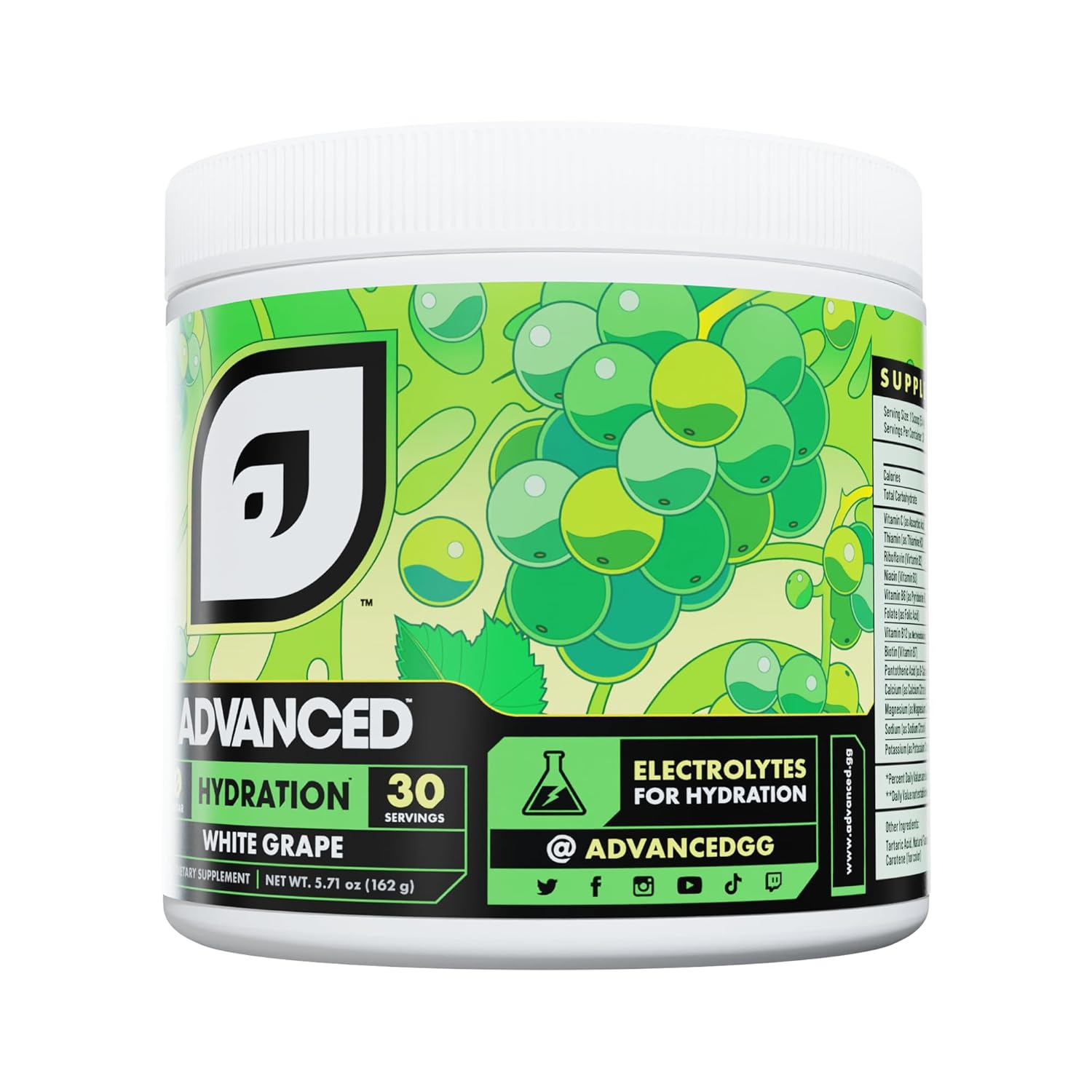 Advanced Hydration High-Performance Electrolyte Drink Mix with B Vitamins for All-Day Hydration - Caffeine Free, Zero Calories, Sugar Free, & Keto Friendly - (30 Servings, White Grape)